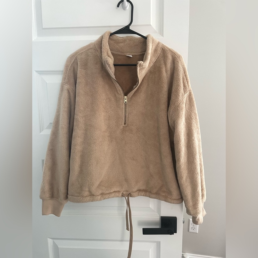 Fleece beige quarter zip. Super warm, not wind proof